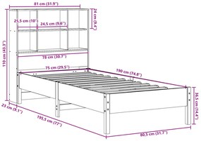 Cama com estante sem colchão 75x190cm pinho maciço castanho-mel