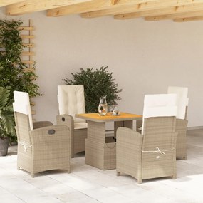 vidaXL 5 pcs conjunto de jantar p/ jardim com almofadões vime PE bege
