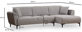 Sofá-Cama de Canto Aren – Cinzento – 150 x 260 cm