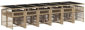 13 pcs conjunto de jantar p/ jardim com almofadões vime PE bege