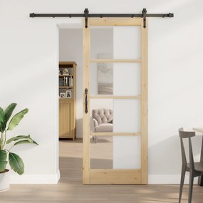 Porta Deslizante vidaXL com Conjunto de Ferragens 83x211 cm Madeira Maciça de Pinho