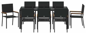 Conjunto de Jantar de Jardim de 9 Peças vidaXL Preto Rattan Polimérico