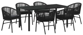 Conjunto de jantar de jardim com 7 peças – Rattan preto