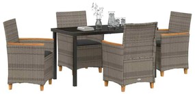 Conjunto de jantar de jardim com 5 peças e almofadas cinza em rattan s