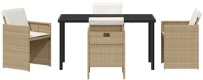 Conjunto de Jantar de Jardim de 5 Peças com Almofadas Bege em Rattan S