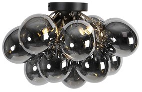 Candeeiro de teto design preto com vidro fumê 4 lâmpadas - Uvas Art Deco,Design