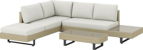 Conjunto de Jardim em Vime de 3 Peças com Sofá Modular de 3 e 2 Lugares Mesa Lateral e Mesa de Centro Bege