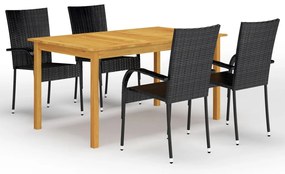 5 pcs conjunto de jantar para jardim preto