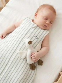 Saco de dormir de verão com abertura central personalizável em musselina de algodão às riscas, para bebé verde-salva