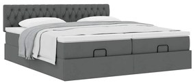 Estrutura de cama otomana com colchões tecido cinzento escuro