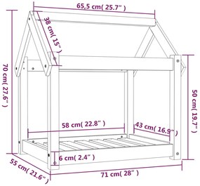 Cama para cães 71x55x70 cm madeira de pinho preto