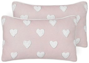 Conjunto 2 almofadas decorativas padrão de corações em algodão rosa 30 x 50 cm GAZANIA Beliani