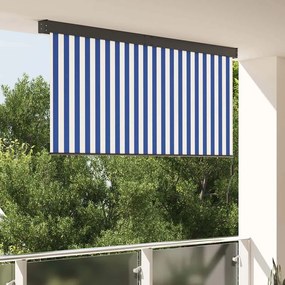 vidaXL Cortina Rolô Exterior Riscas Manual Azul e branco 220 x 250 cm tecido