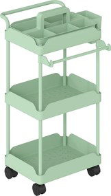 Carrinho Auxiliar com Rodas de 3 Níveis com Cestos Extraíveis Suporte para Toalhas e Estrutura de Metal 42x42,5x76 cm Verde