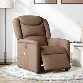 Poltrona de massagens reclinável elétrica tecido castanho