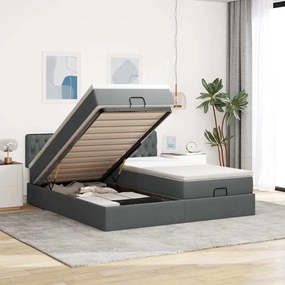Estrutura de cama otomana com colchões tecido cinzento escuro