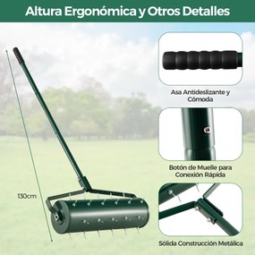 Rolo de relva Aerador de relva com cabo amovível 130 cm Dentes para jardim pátio Fácil de montar Verde