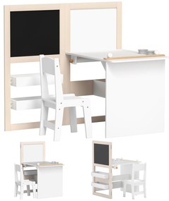 AIYAPLAY Mesa e Cadeira Infantil Mesa para Crianças com Cadeira Ardósias Dobrável Prateleiras e Rolo de Papel Branco