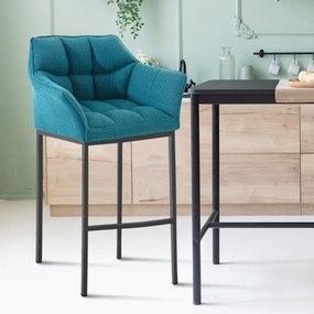 Banco de bar Damaso em tecido e com estrutura preta 64 x 110 x 48 cm Azul turquesa