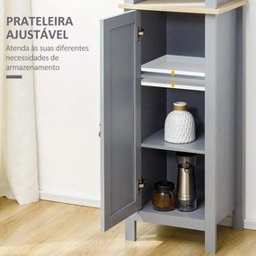 Armário de casa de banho alto móvel de coluna estreita com 1 porta de prateleira ajustável e 3 compartimentos abertos 39x30x168 cm Cinza