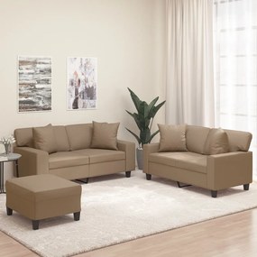 vidaXL 3 pcs conj. de sofás c/ almofadões couro artif. cor cappuccino