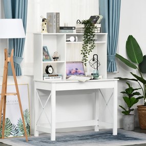 Secretária com arrumação 105 x 50 x 137,5 cm, moderna em madeira com prateleiras e tampo amplo, ideal para espaços reduzidos, casa, quarto, branca
