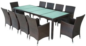 11 pcs conjunto jantar exterior com almofadões vime PE castanho