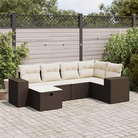 6 pcs conjunto de sofás jardim c/ almofadões vime PE castanho