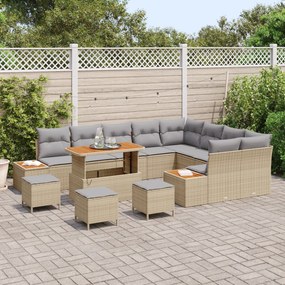Conjunto de Sofás de Jardim vidaXL de 13 Peças com Almofadas Bege Ratt