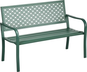 Outsunny Banco de Jardim Banco Exterior de Jardim em Aço com Encosto com Motivo Floral para 2 Pessoas 127x63x83 cm Verde Escuro | Aosom Portugal