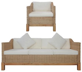vidaXL 2 pcs conjunto de sofás com almofadões vime natural