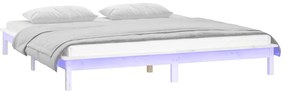 Estrutura de cama c/ LED casal 135x190 cm madeira maciça branco