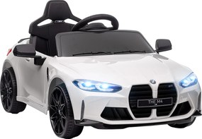Carro Elétrico para Crianças BMW M4 12V com Controlo Remoto Faróis Buzina Música e Velocidade 3-5 km/h 108x69,5x51 cm Branco