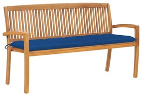 vidaXL Banco de jardim empilhável c/ almofadão 159 cm teca maciça