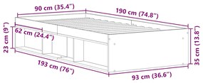 Estrutura de cama 90x190 cm carvalho castanho