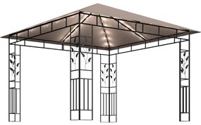 Gazebo c/ mosquiteiro e cordões luzes LED 3x3x2,73m cinza-acas.
