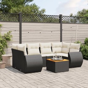 7 pcs conjunto de sofás p/ jardim c/ almofadões vime PE preto