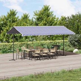 Toldo de pé 500x300 cm tecido e aço azul e branco