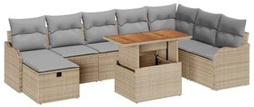 Conjunto de Sofá de Jardim de 9 Peças com Almofadas Bege de Rattan Sin