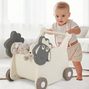 Andador de bebé 3+ anos em forma de ovelha com 4 rodas para desenvolvimento de habilidades 57 x 43 x 49 cm Branco + Cinzento