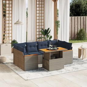 vidaXL 7 pcs conjunto sofás p/ jardim c/ almofadões vime PE cinzento
