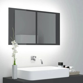 804971 vidaXL Armário espelhado casa de banho LED acrílico cinza brilhante