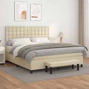 vidaXL Cama com molas/colchão 160x200 cm couro artificial cor creme
