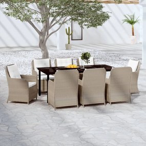 vidaXL 9 pcs conjunto de jantar para jardim castanho