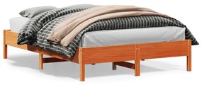 Estrutura de cama 140x200 cm madeira pinho maciça castanho cera