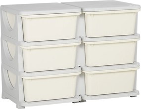 Organizador de Brinquedos com 6 Gavetas para Crianças com Bordas Arredondadas e Pegas 75x37x56,5 cm Creme e Cinza