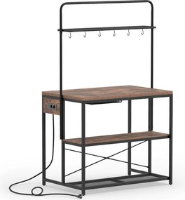 Ilha de Cozinha Multifuncional, 107 x 70 x 180 cm, (BANCOS NÃO INCLUIDOS) Estação de Carregamento Integrada, Castanho