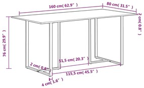 Mesa de jantar 160 cm madeira recuperada maciça