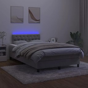 Cama box spring c/ colchão/LED 120x200 cm veludo cinzento-claro