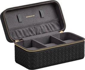 Coleção SONGMICS HOME RONNE - Estojo de viagem para relógios com 3 compartimentos, caixa para 3 relógios, couro PU com relevo, 10 x 20 x 9 cm, ideia para presente, superfície preta, forro cinza ardósia JWB017G01